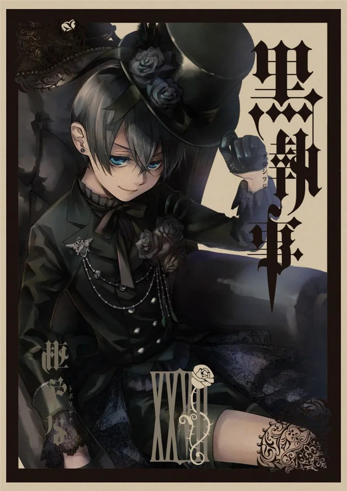 Japanese Anime Black Butler Retro Cartoon poster Home decoration Kraft Poster Painting Wall stickers bedroom decor buy 3 get 4