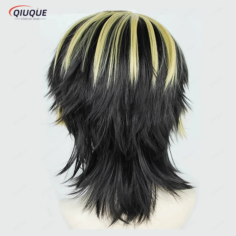 Tokyo Revengers Hanemiya Kazutora Cosplay Wig Tokyo Manji Gang Captain Black Golden Hair + Earring + Tattoo Sticker + Wig Cap