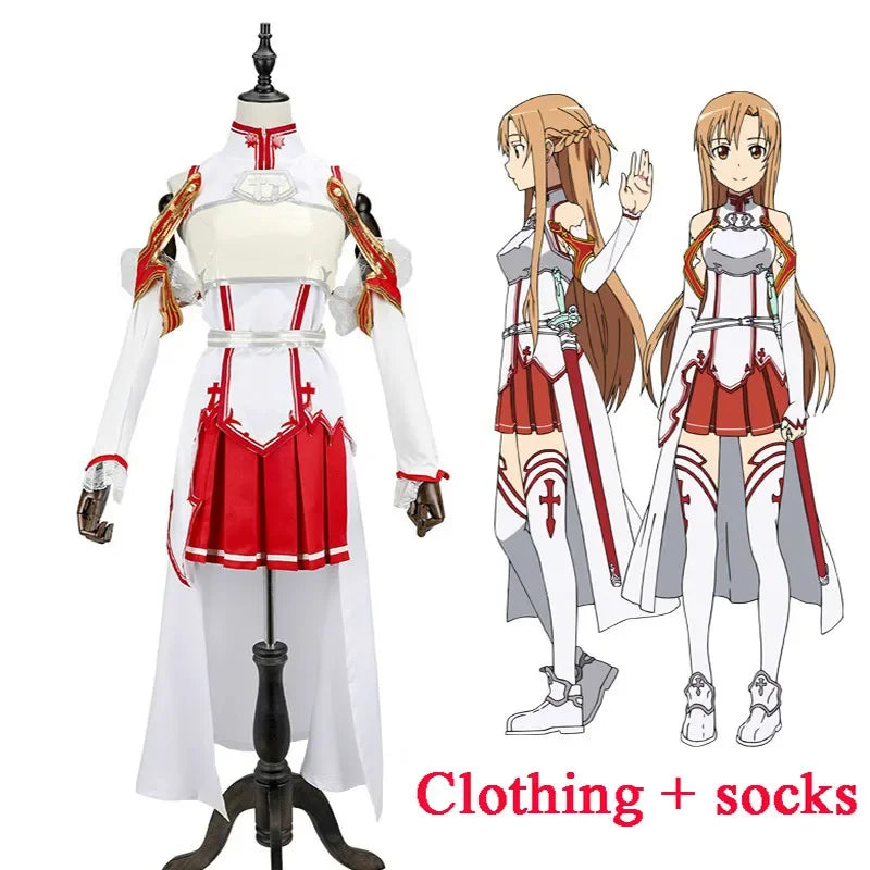 Asuna Cosplay Sword Art Online Cosplay SAO Asuna Battle Suit Set Full Halloween Uniform Fancy Dress Adult Women's Clothing