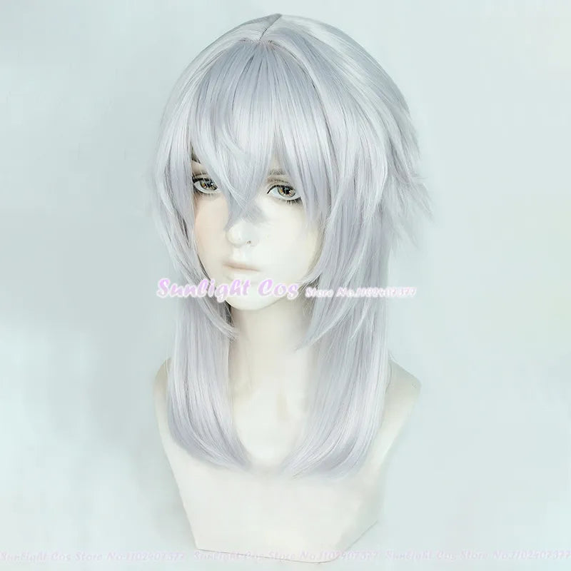 FF14 Themis Cosplay Wig Final Fantasy XIV Cosplay Themis Anime Wig Silver Gray Heat Resistant Synthetic Hair Role Play + Wig Cap