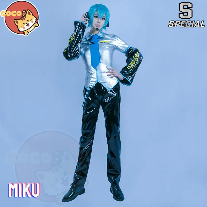 CoCos-S disfraz de Cosplay de VOCALOID para hombre Mikuku, disfraz de VOCALOID Cos Mikuku para hombre, disfraz de charol + auriculares + peluca + zapato