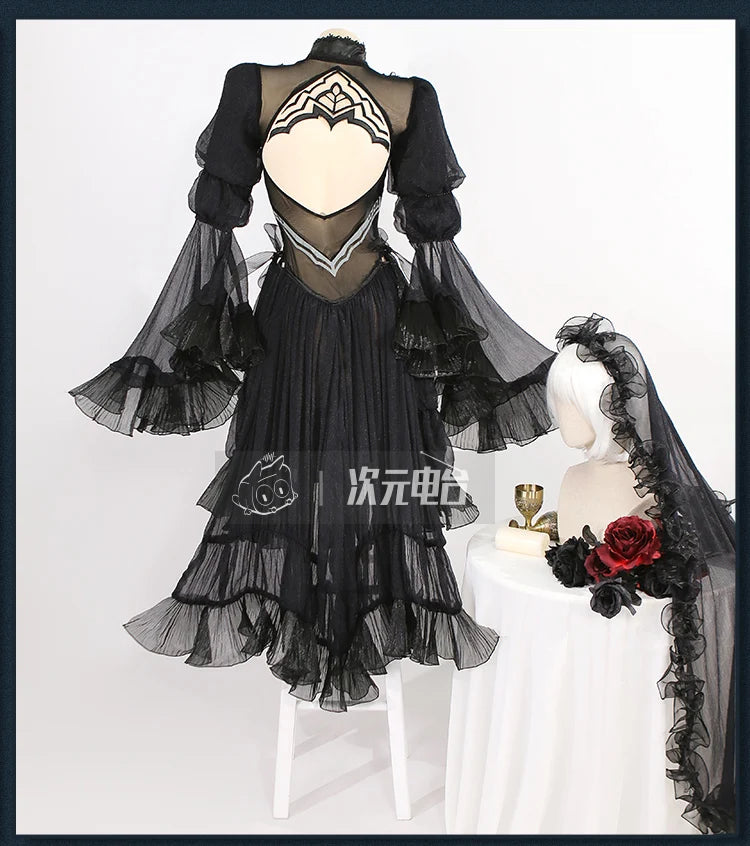 COS-HoHo Anime Game NieR Automata 2B Black White Flower Wedding Dress Uniform Cosplay Costume Halloween Party Outfit Women