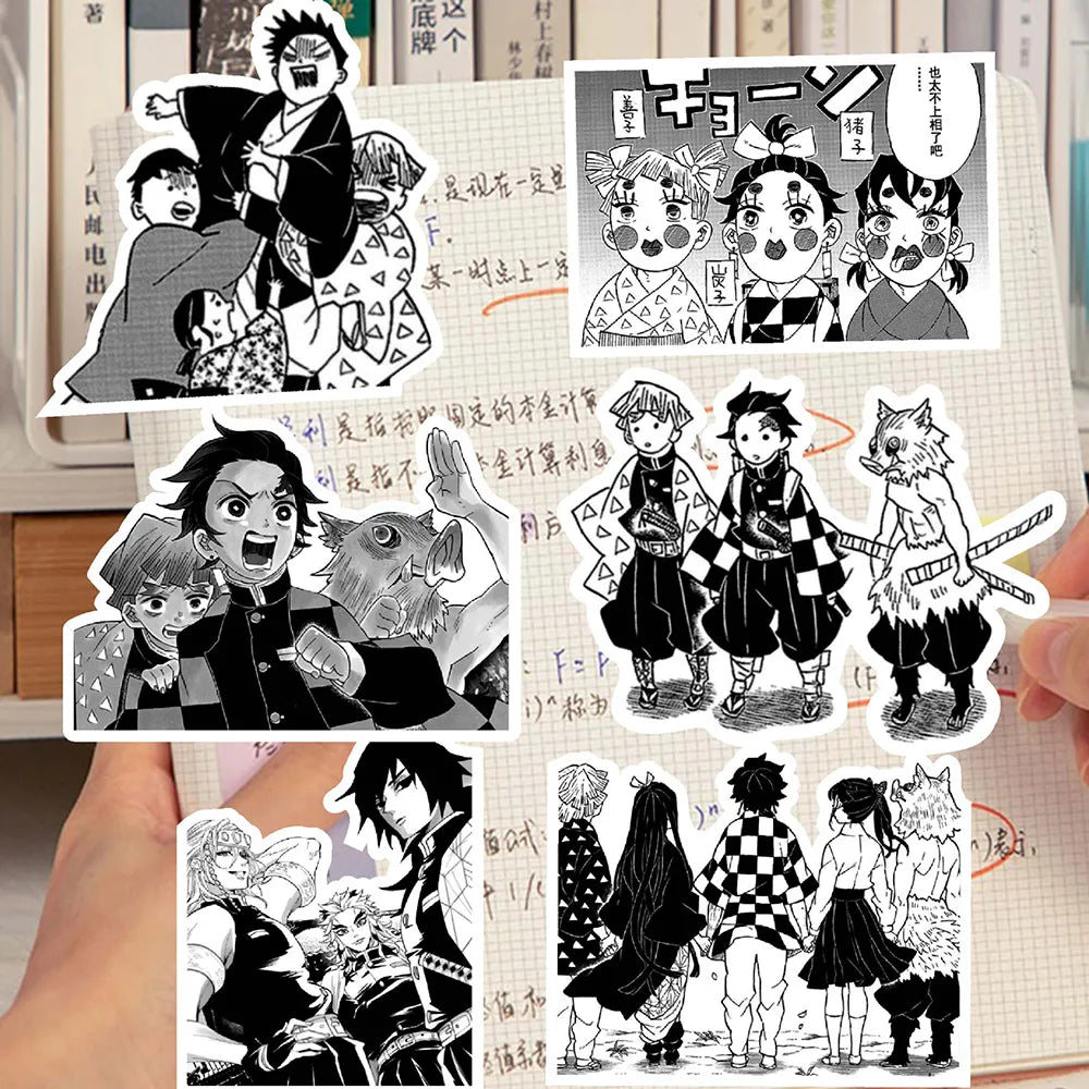 10/30/65PCS Black White Demon Slayer Anime Stickers Decoration Suitcase Scrapbooking Laptop Phone Stationery Japan Manga Kid Toy