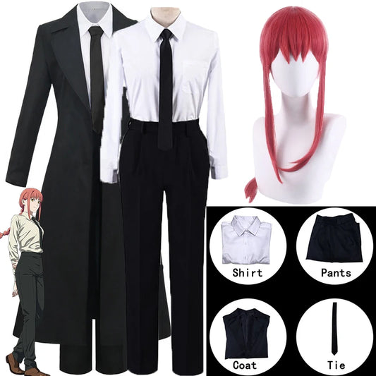 Makima Cosplay Costume Anime Chainsaw Man Makima Cosplay Costumes Wig Trench Shirt Tie Pants Men Women Suits Halloween Uniform