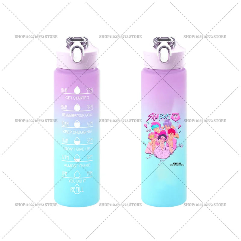 750ML KPop Demon Hunters Gradient Color Water Cup HUNTRIX Rumi Mira Zoey Jinu Drinking Bottle Saja Boys Tiger Kid Birthday Gift