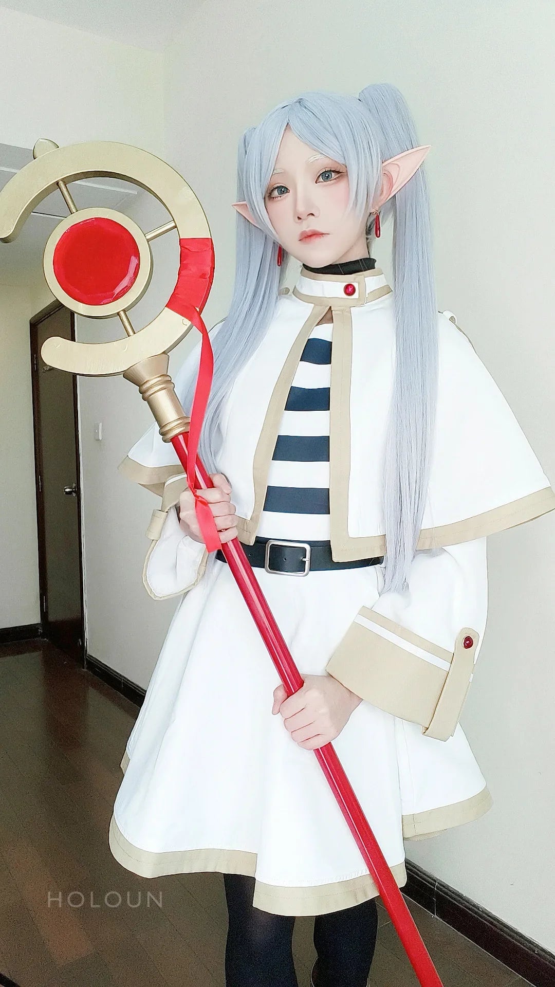 Frieren Beyond Journey's End Anime Frieren Cosplay Costume Shawl Cloak Dress Wig Grey Ponytail Rose Net Christmas