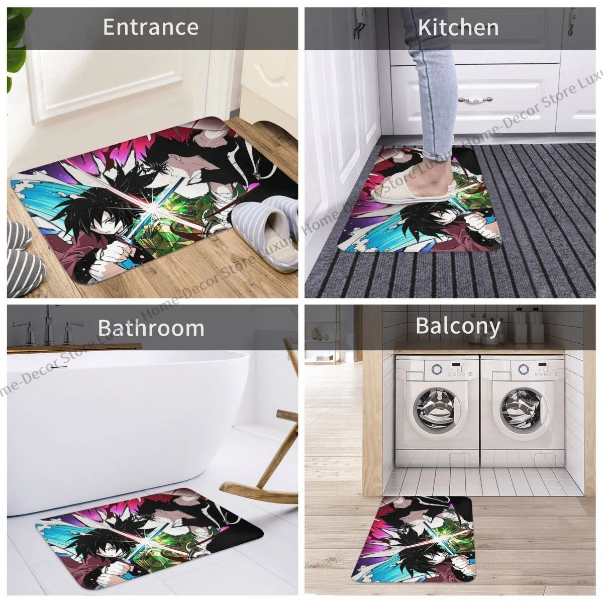 YU YU HAKUSHO Non-slip Doormat Hiei Bath Kitchen Mat Prayer Carpet Flannel Pattern Decor