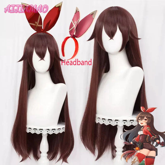 Impact Amber Cosplay Wig 80cm Long Straight Brown Wig Cosplay Anime Cosplay Wigs Heat Resistant Synthetic Wigs