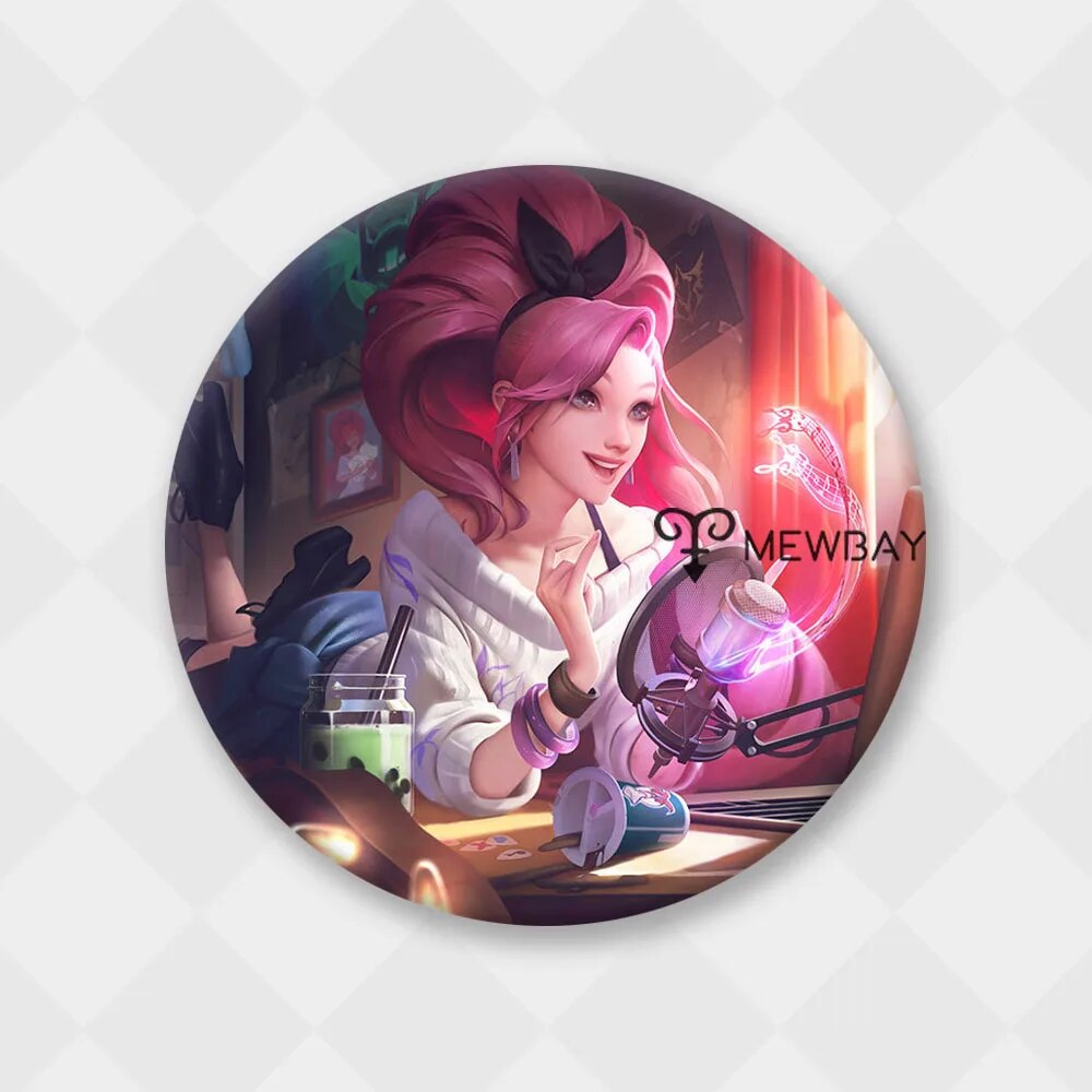 Insignia de League of Legends K/DA ALL OUT Kaisa Ahri Seraphine Akali Evelynn LOL Champions Game 58mm broche de Metal mochila decoración regalo