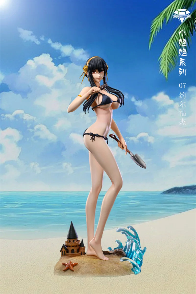 32.5Cm Diamond Studio Gk Spy X Family Sand Yor Forger Horn Princess Sexy Girl Statue Anime Action Figure Garage Kit Model Toys