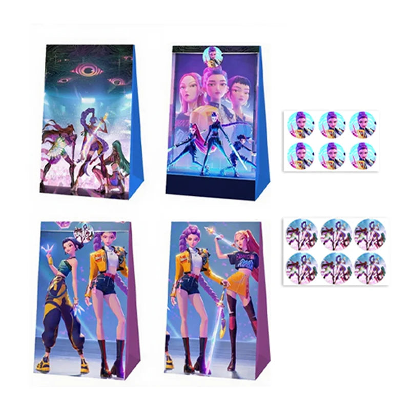 12pcs Kpop Demon Hunters Birthday Party Gift Bag Candy Loot Handle Treat Bag Kid Biscuit Package Baby Shower Decoration Supplies