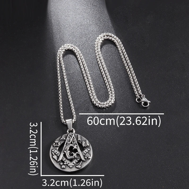 Trendy Stainless Steel Assassin's Creed Ezio Auditore Fraternity Freemasonry Round Pendant Necklace for Men and Women