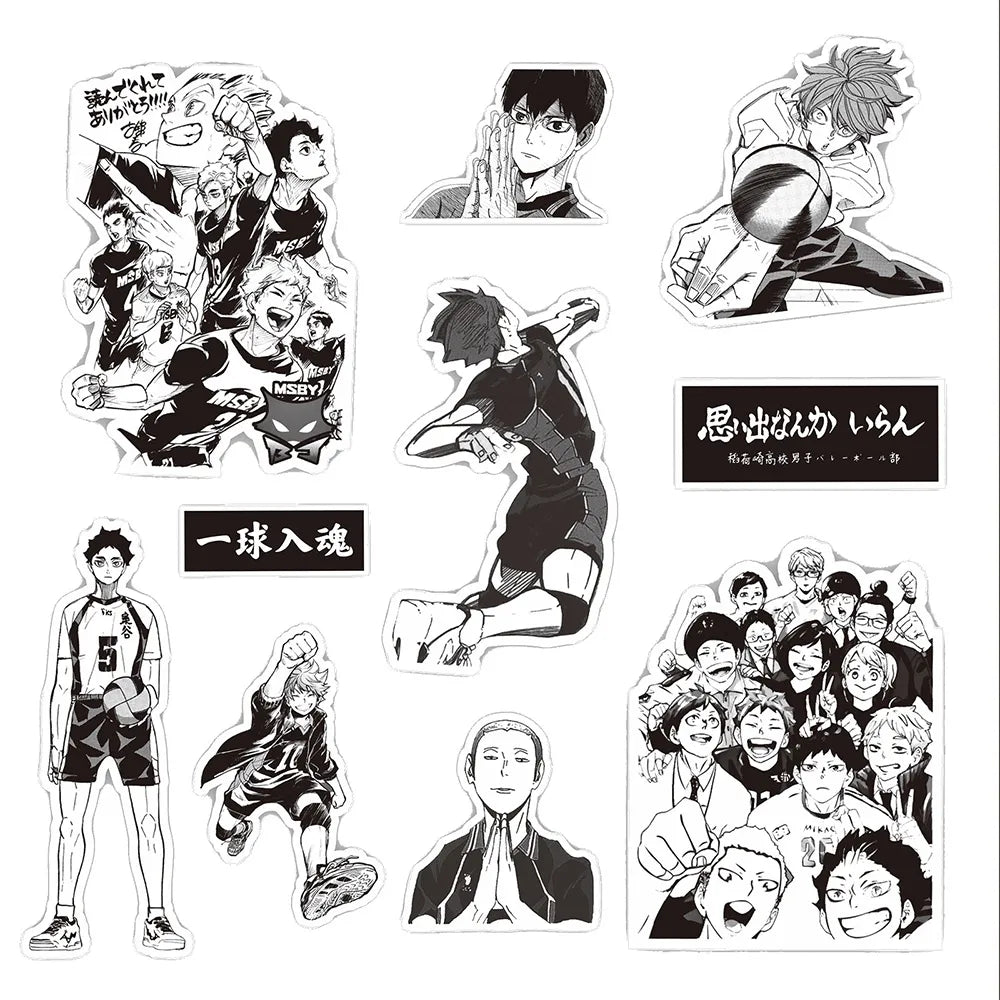 ¡10/30/68 Uds. Haikyuu blanco y negro! Pegatinas de Anime para decoración de maletas, álbum de recortes, papelería para teléfono portátil, pegatina de Manga de voleibol