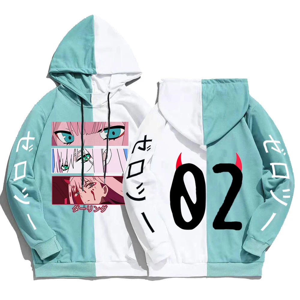 Sudaderas con capucha de Anime DARLING In The FRANXX para hombre y mujer, sudadera con estampado ZERO TWO, Tops informales de manga larga con capucha para otoño e invierno