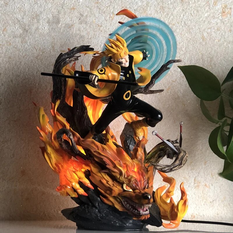 34cm NARUTO Uzumaki Naruto Kurama Battle Form Statue PVC with LED Light Desk Decoration Model Toys Birthday Gift Brinquedos