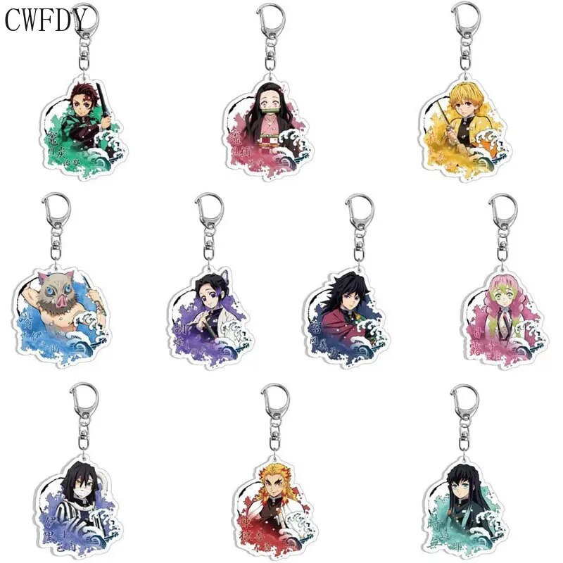 5-18pcs/lot Wholesale Anime Demon Slayer Keychain Acrylic Cartoon Double-Sided Pendant Figure Key Holder Women Men Birthday Gift