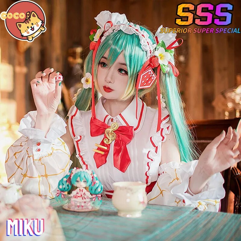 CoCos-SSS Disfraz de Miku del 15º aniversario de VOCALOID, disfraz de VOCALOID Miku x Strawberry Cos Miku, vestido y peluca de fresa Lolita