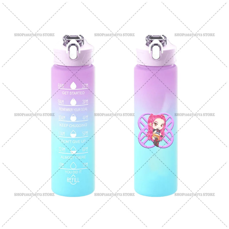 750ML KPop Demon Hunters Gradient Color Water Cup HUNTRIX Rumi Mira Zoey Jinu Drinking Bottle Saja Boys Tiger Kid Birthday Gift