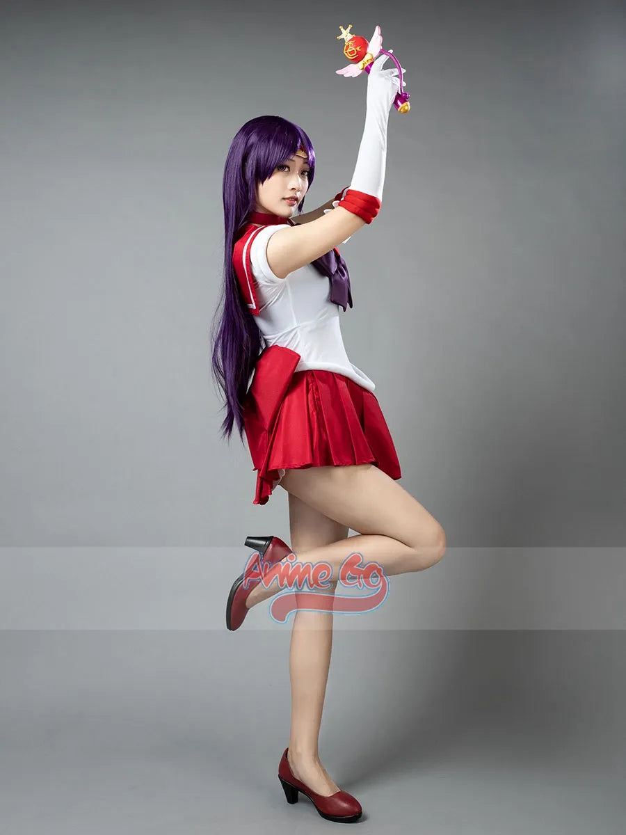 Anime Sailor Mars Hino Rei Cosplay disfraz vestido guantes lazos traje rojo peluca mp000570