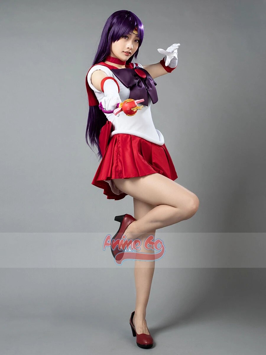 Anime Sailor Mars Hino Rei Cosplay disfraz vestido guantes lazos traje rojo peluca mp000570