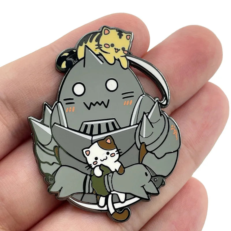 Anime Fullmetal Alchemist Alphonse Elric and Cat Cute Cartoon Metal Alloy Enamel Clothes Bag Hat Lapel Badge Brooch Pin