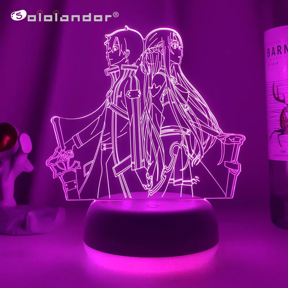 Figura de Sword Art Online de Anime, luz de noche Led 3d para decoración de dormitorio, luz nocturna, regalo de cumpleaños, lámpara de mesa y habitación Manga SAO