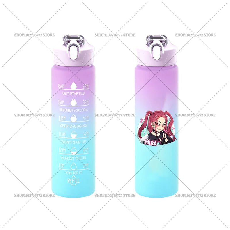 750ML KPop Demon Hunters Gradient Color Water Cup HUNTRIX Rumi Mira Zoey Jinu Drinking Bottle Saja Boys Tiger Kid Birthday Gift
