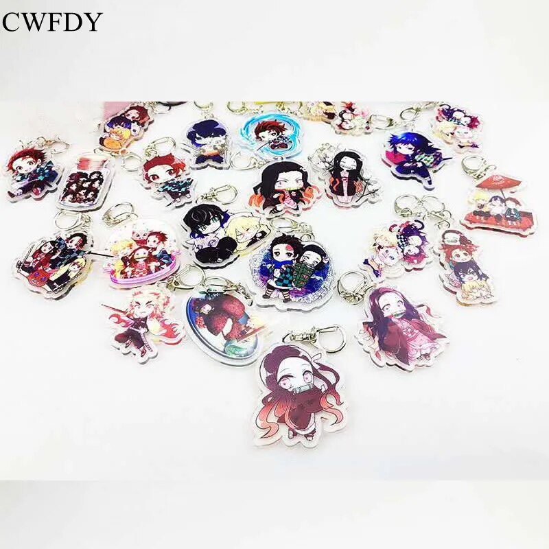 Mixed 50pcs Anime Figure Keychain Anime Demon Slayer: Kimetsu no Yaiba Keyring Transparent Arcylic Hanging Pendant Accessories