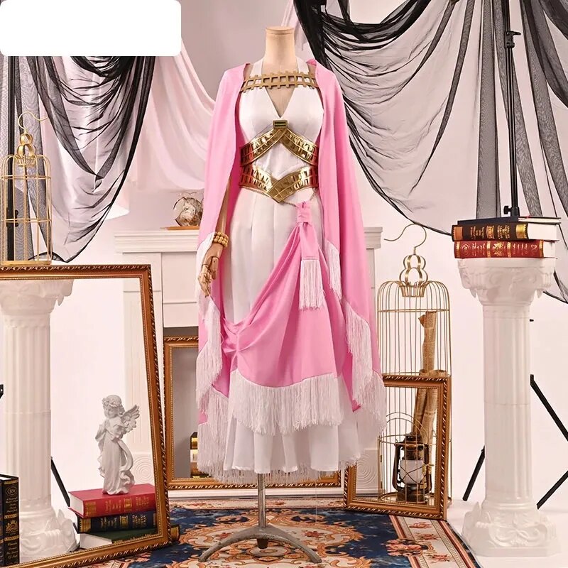 Anime One Piece Cosplay Nefeltari Vivi Princess Elegant Dresses Pink Cloak Halloween Role Play Costumes Wig Long Blue Hair Props