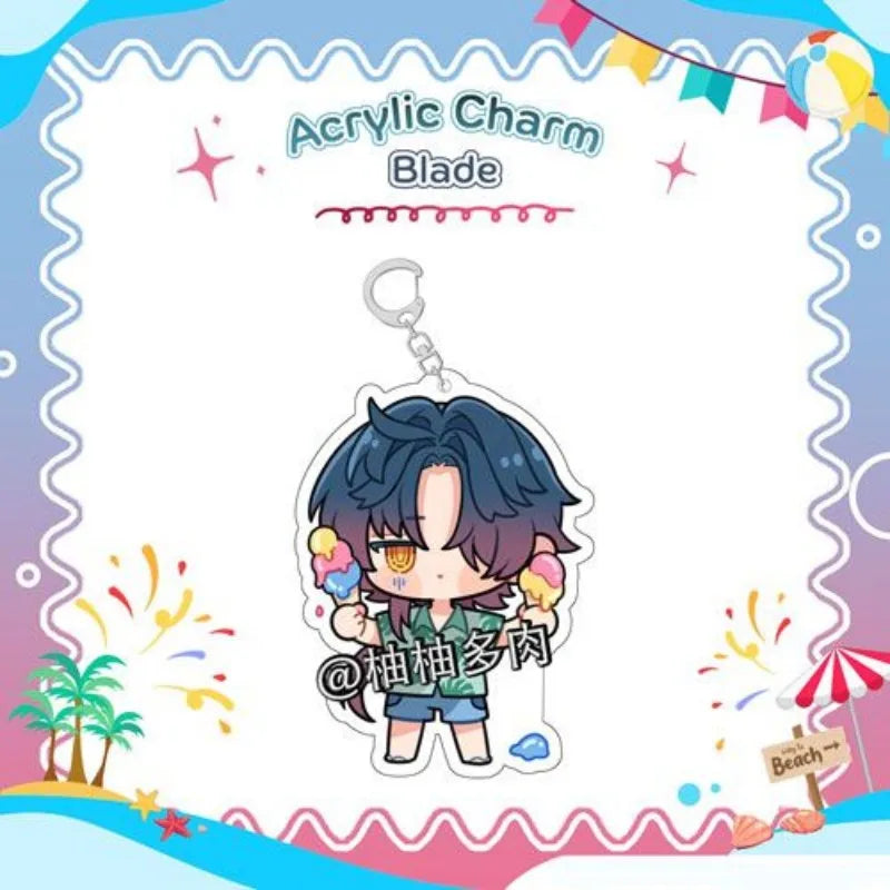 Dan Heng Jing Yuan Anime KeyChain Honkai Star Rail Men Key Chain for Women sand beach Blade Figure Acrylic Keyring Pendant Gift