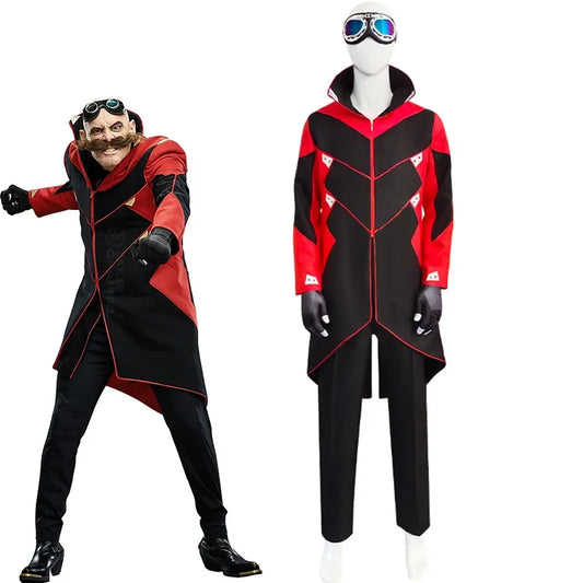 Adult Eggman Hedgehog Cosplay Doctor Men Halloween Costume For Outfit Jacket Pants Gloves Glasses Set