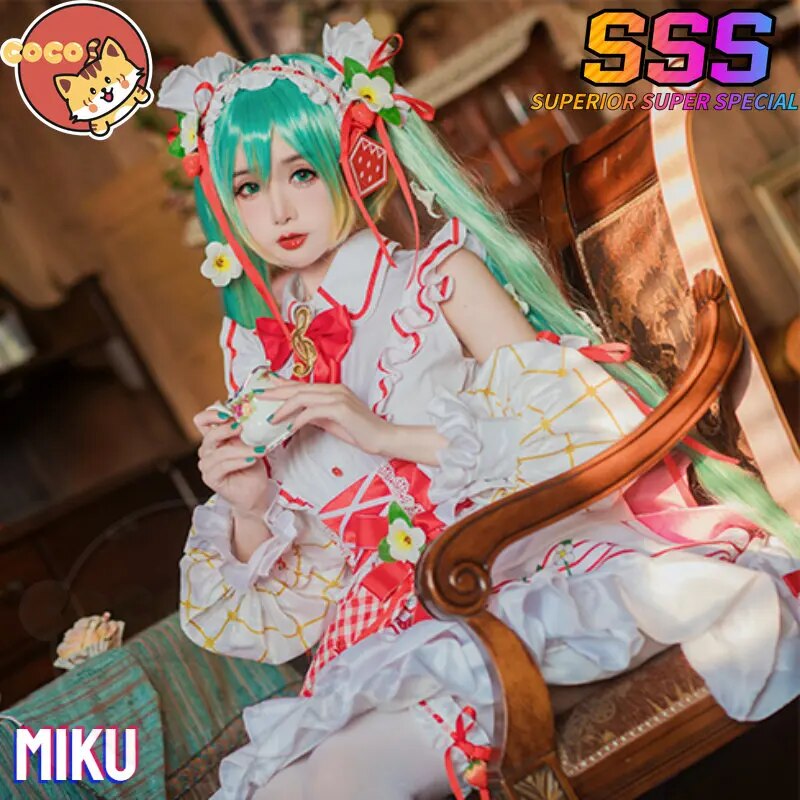 CoCos-SSS VOCALOID 15th Anniversary Miku Cosplay Costume VOCALOID Miku x Strawberry Cos Miku Strawberry Lolita Dress and Wig