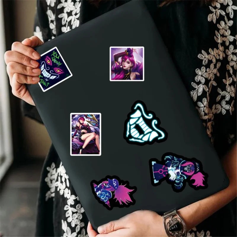 10/30/50Pcs Game Women's Team KDA Stickers Akali Ahri Evelynn Kaisa Cartoon Stickers for Guitar Skateboard Surfboard