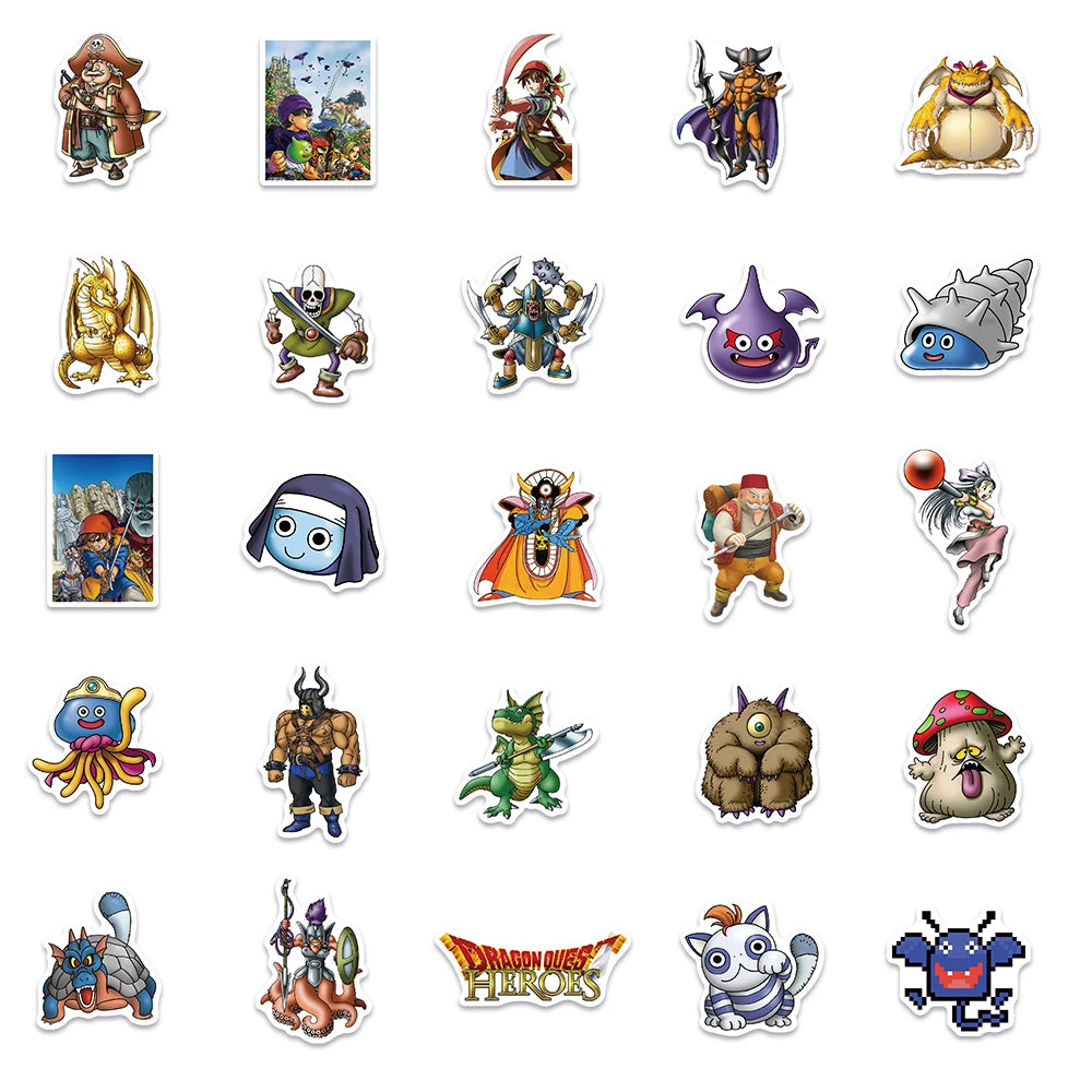 50pcs Cartoon Game Dragon Quest Anime Stickers For Luggage Laptop Phone Vinyl Waterproof Graffiti Skateboard Car Decals