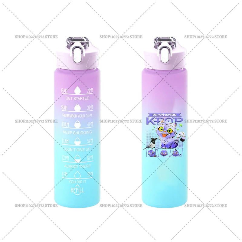 750ML KPop Demon Hunters Gradient Color Water Cup HUNTRIX Rumi Mira Zoey Jinu Drinking Bottle Saja Boys Tiger Kid Birthday Gift