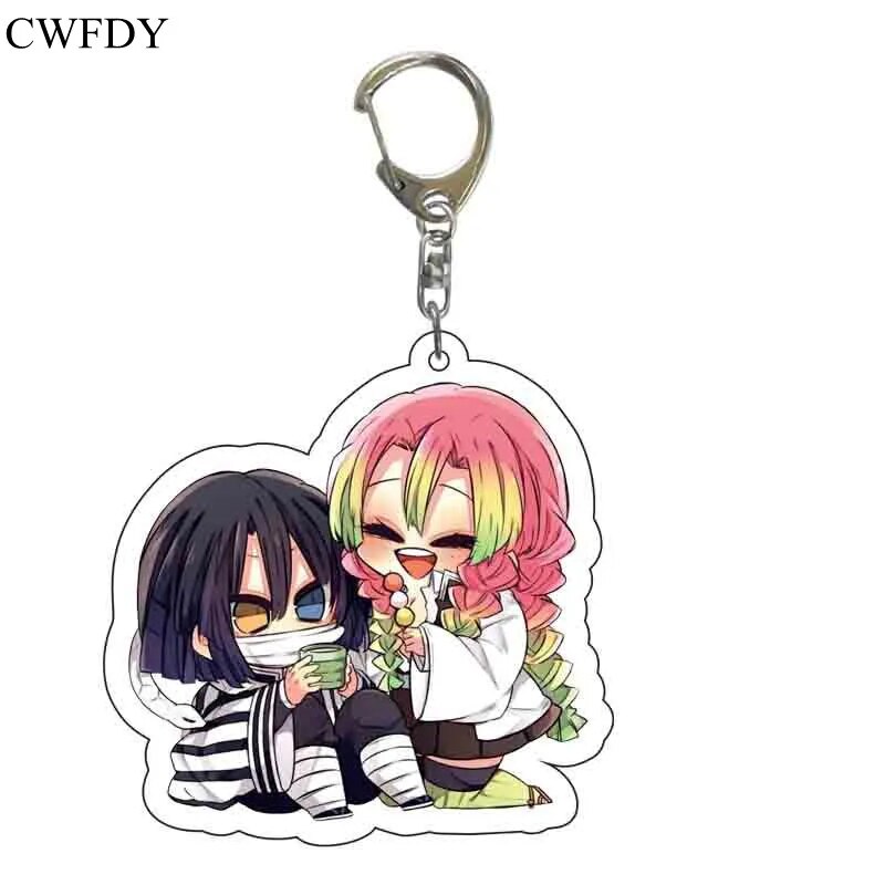 Mixed 50pcs Anime Figure Keychain Anime Demon Slayer: Kimetsu no Yaiba Keyring Transparent Arcylic Hanging Pendant Accessories