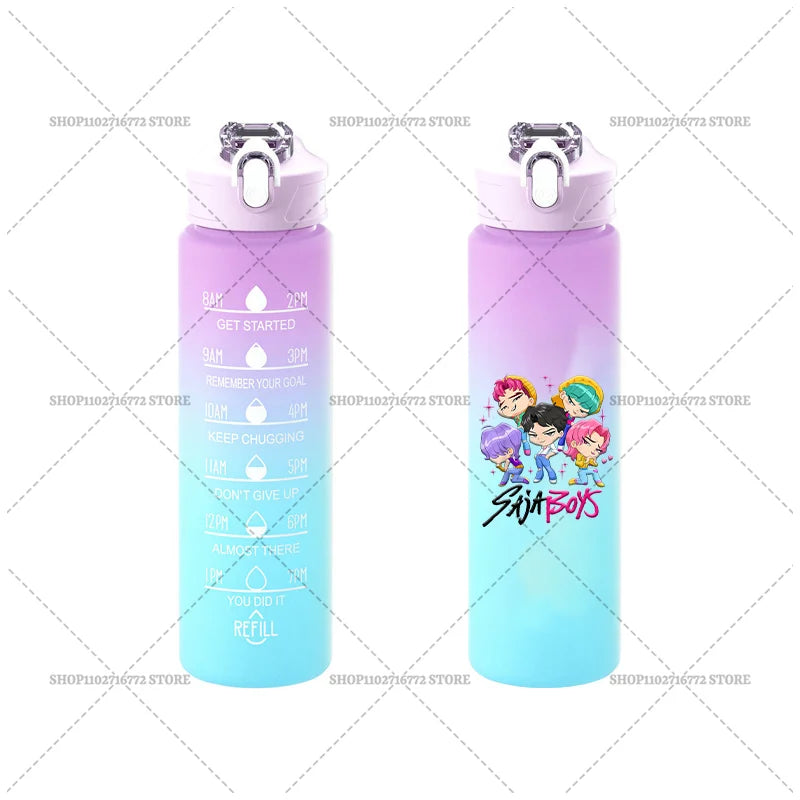 750ML KPop Demon Hunters Gradient Color Water Cup HUNTRIX Rumi Mira Zoey Jinu Drinking Bottle Saja Boys Tiger Kid Birthday Gift