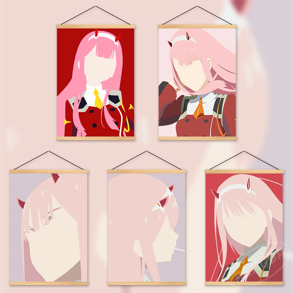 Home Decor Canvas Darling In The Franxx Wooden Hanging Painting Anime Wall Art Mural Zero Two Poster Modular Picture Living Room