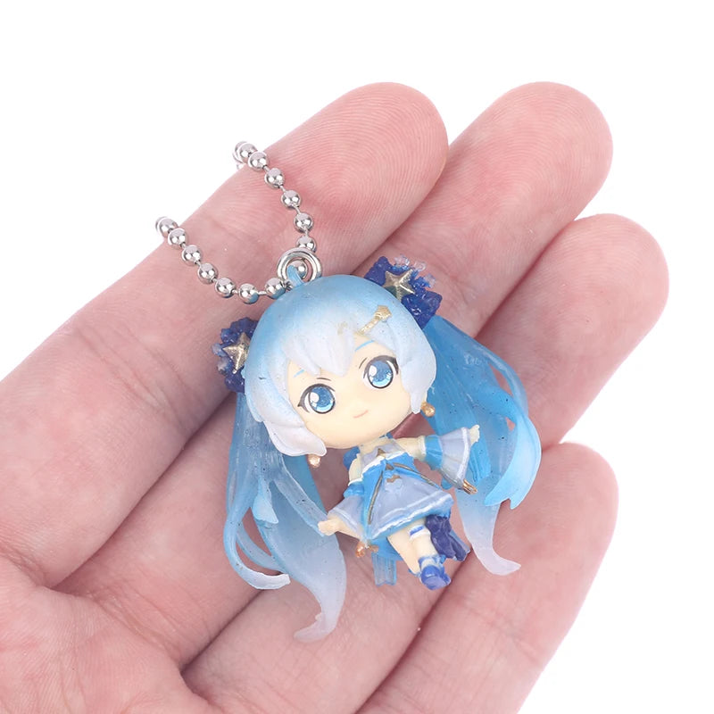 1Pcs 4cm Kawaii Hatsune Miku Keychain Keyring PVC Anime Figure Super Cute Kids Key Chains For Backpacks