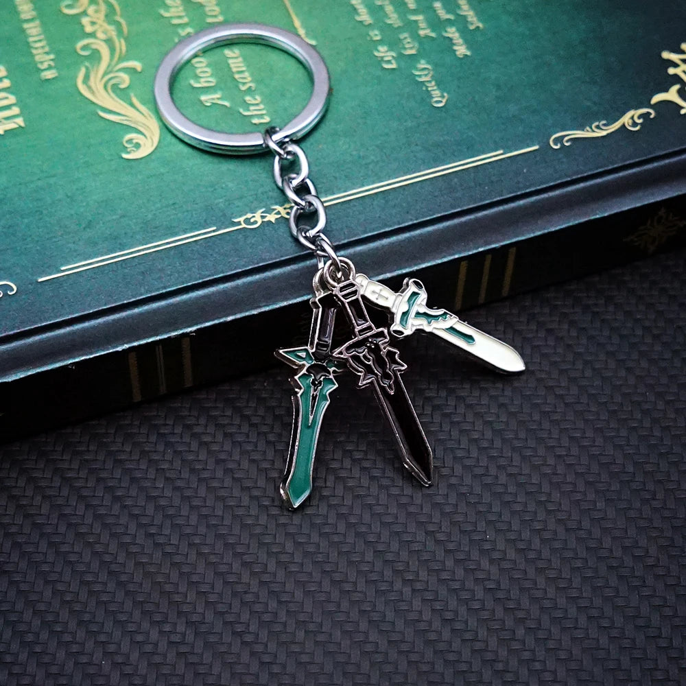 SAO Sword Art Online Keychain Elucidator DARK REPULSER Sword Set Keyring for Men Anime Accessories Key Ring Pendant llaveros