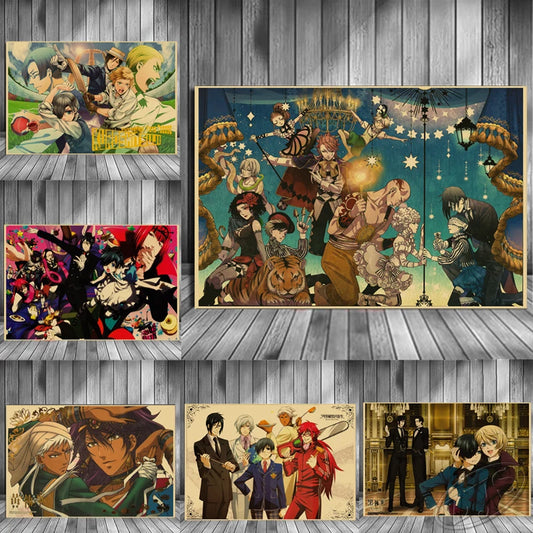 Black Butler Poster Paintings Japanese Anime Kraft Paper Classic Wall Art Prints Vintage Home Decor Birthday Present Kids Room