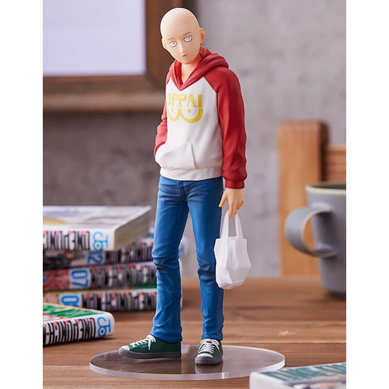 18cm POP UP PARADE One Punch Man figura de Anime One Punch Man Saitama OPPAI Sudadera con capucha colección de figuras de acción modelo muñeca Juguetes