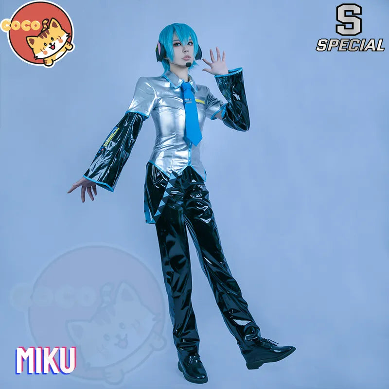 CoCos-S disfraz de Cosplay de VOCALOID para hombre Mikuku, disfraz de VOCALOID Cos Mikuku para hombre, disfraz de charol + auriculares + peluca + zapato