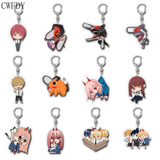 Chainsaw Man Cosplay Keychain Cartoon Denji Power Hayakawa Aki Transparent PVC Double Sided Key Chain For Friends Christmas Gift