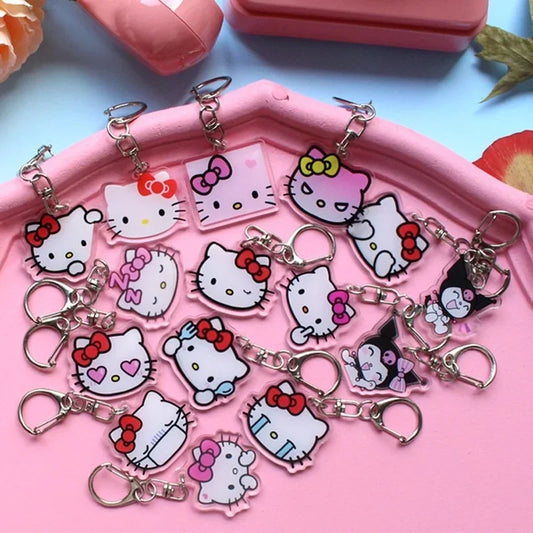 Llavero acrílico de Hello Kitty, accesorios, figuras de Anime Sanrio, colgante de llavero, llavero de cadenas para Cosplay de dibujos animados, regalos accesorios