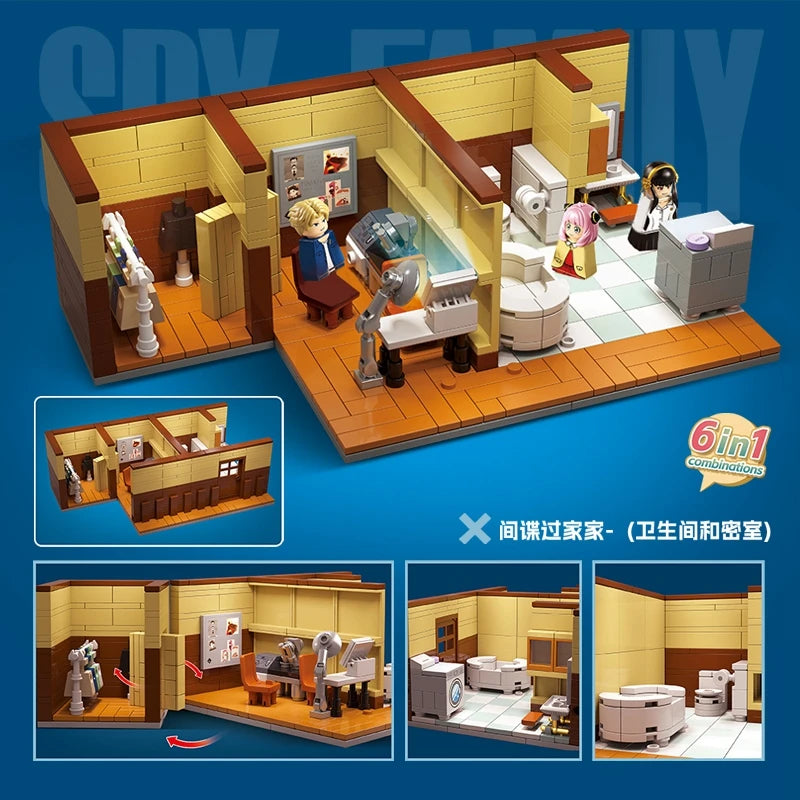 MOC-figura familiar de Spy X, Loid Anya Forger, Kit de modelo de acción, juego de bloques de habitación secreta para inodoro, regalos de Navidad, juguetes para niños