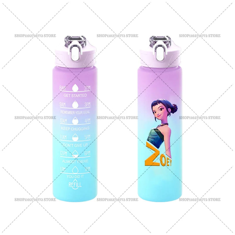 750ML KPop Demon Hunters Gradient Color Water Cup HUNTRIX Rumi Mira Zoey Jinu Drinking Bottle Saja Boys Tiger Kid Birthday Gift