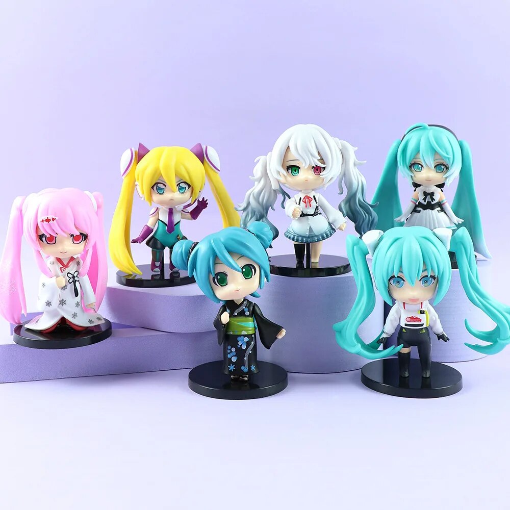 6PCS Hatsune Miku Action Figures Megurine Luka Music Girls Pink Cherry Pvc Model Collection Kid Gift Toy