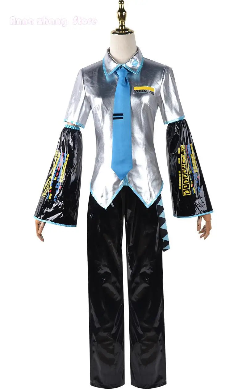 Cosplay VOCALOID MiKUU Male Cosplay Costume VOCALOID Cos Male Cosplay Patent Leather Costume + Earphone + Wig + Shoe Gift prop