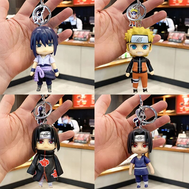 Anime Naruto modelo de figuras de acción llaveros accesorios dibujos animados Akatsuki Uchiha Itachi Cool Stuff modelo juguetes llavero colgante